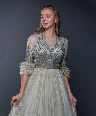 Pista Green Shimmery Ball Gown 2