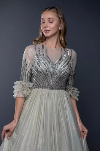 Pista Green Shimmery Ball Gown