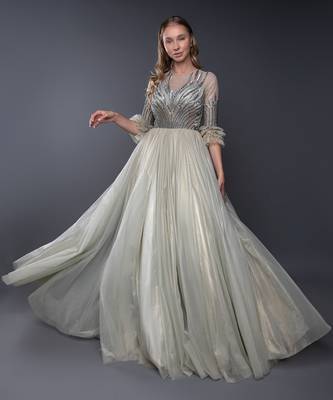 Pista Green Shimmery Ball Gown 3