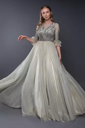 Pista Green Shimmery Ball Gown