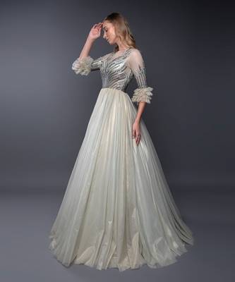 Pista Green Shimmery Ball Gown 4