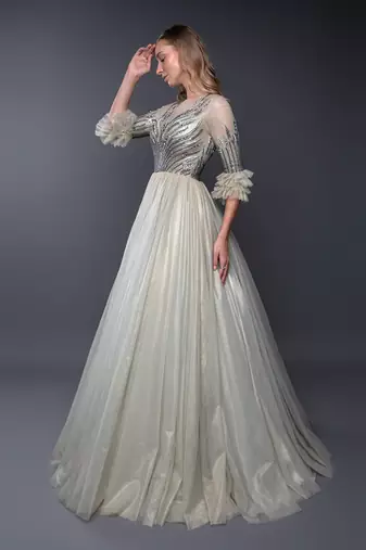 Pista Green Shimmery Ball Gown