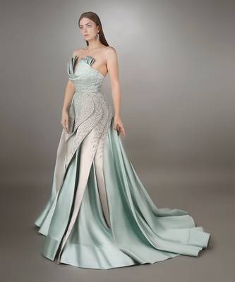 Grey Green Structured Gown 2