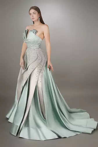 Grey Green Structured Gown