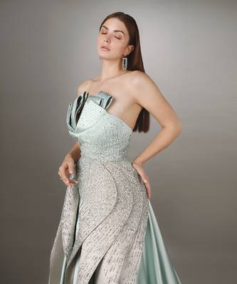 Grey Green Structured Gown 3