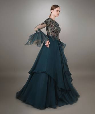 Teal Organza Gown  3