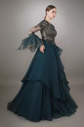 Teal Organza Gown 