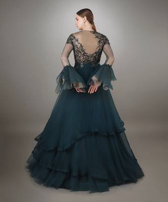 Teal Organza Gown  4