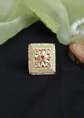 Pink & Green Enameled Square ring 2