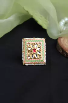 Pink & Green Enameled Square ring