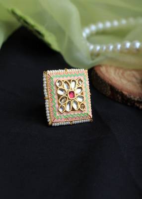 Pink & Green Enameled Square ring 3