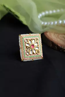 Pink & Green Enameled Square ring