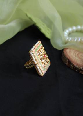 Pink & Green Enameled Square ring 4