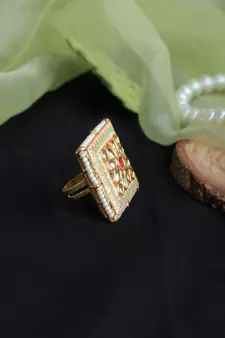 Pink & Green Enameled Square ring