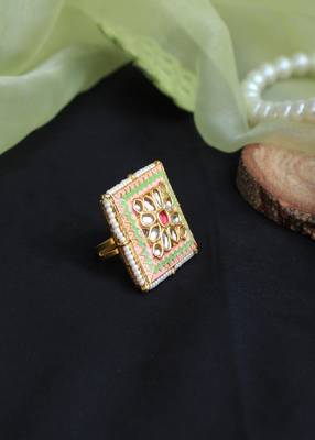 Pink & Green Enameled Square ring 5