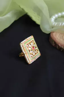 Pink & Green Enameled Square ring