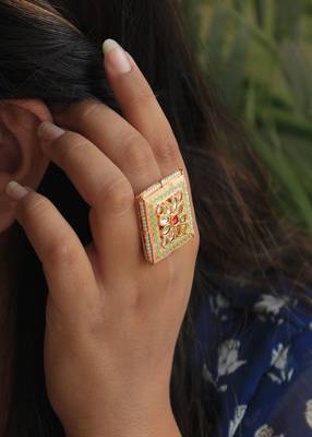 Pink & Green Enameled Square ring 1