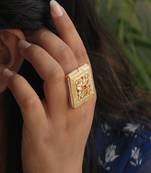 Pink & Green Enameled Square ring