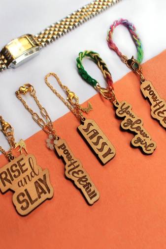 Wooden Engraved Set Of 4 Charms