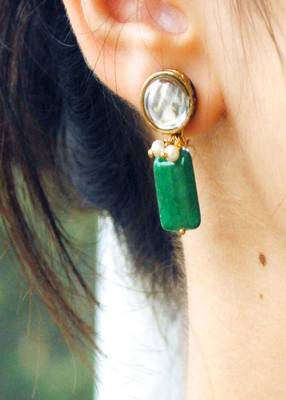 Semi precious Green stone and kundan necklace Set 2