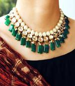 Semi precious Green stone and kundan necklace Set