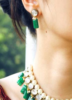 Semi precious Green stone and kundan necklace Set 5