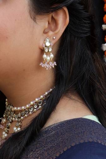 Pastel Pink Beads Earrings 