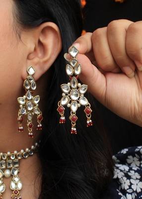 Floral Kundan Drop Earrings 1