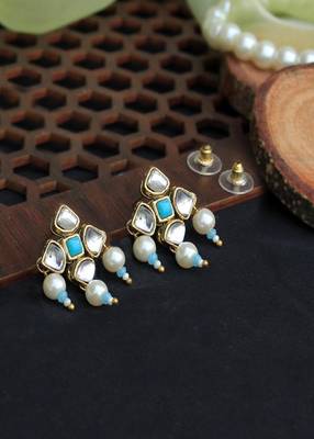 Blue Enamel Kundan Stud Earrings 2