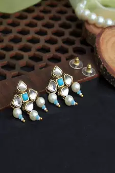 Blue Enamel Kundan Stud Earrings