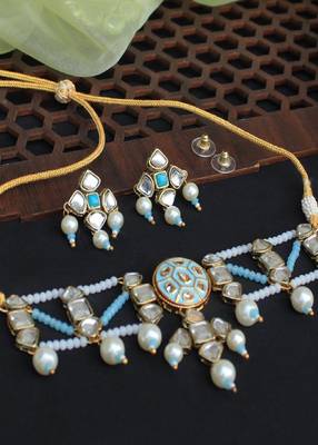 Blue Enamel Kundan Stud Earrings 3