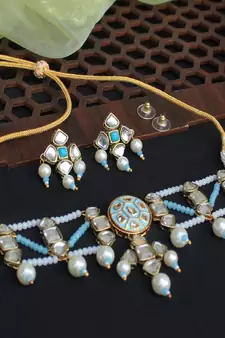 Blue Enamel Kundan Stud Earrings