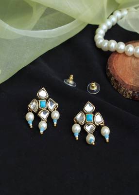 Blue Enamel Kundan Stud Earrings 1