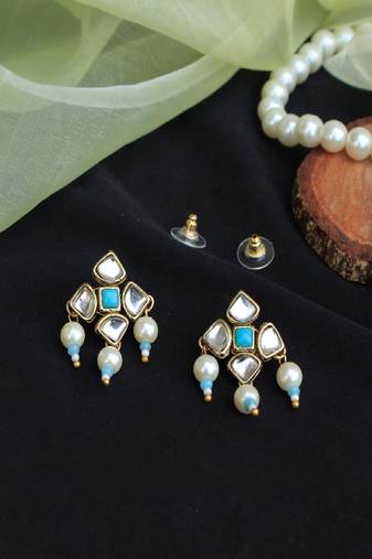 Blue Enamel Kundan Stud Earrings