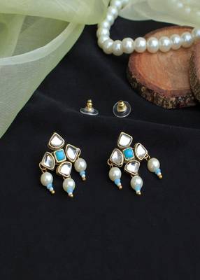 Blue Enamel Kundan Stud Earrings 4