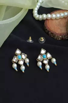 Blue Enamel Kundan Stud Earrings