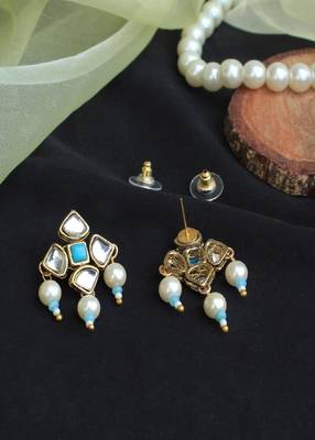 Blue Enamel Kundan Stud Earrings 5