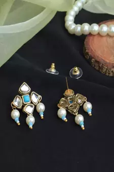 Blue Enamel Kundan Stud Earrings