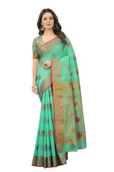 Women'S Chanderi Cotton Silk Saree With Unstitched Boluse Piece