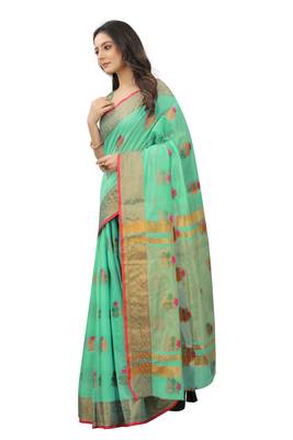 Women'S Chanderi Cotton Silk Saree With Unstitched Boluse Piece 2