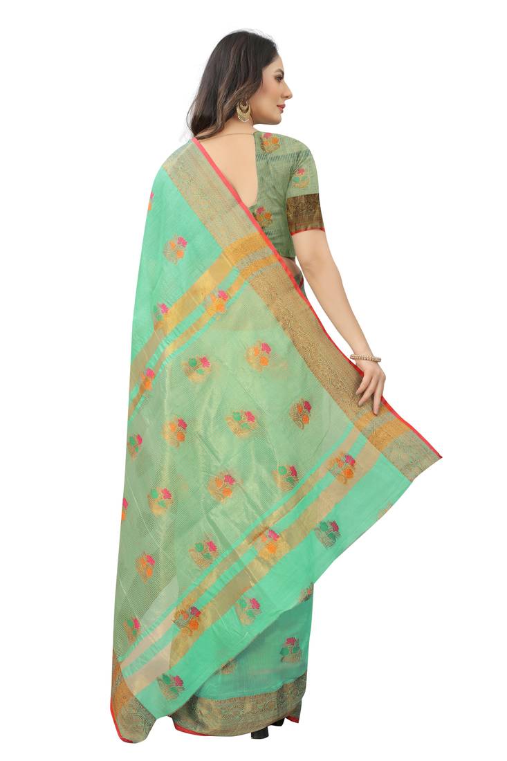 Women'S Chanderi Cotton Silk Saree With Unstitched Boluse Piece