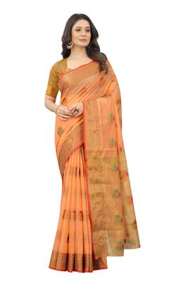 Women'S Chanderi Cotton Silk Saree With Unstitched Boluse Piece 1