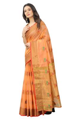 Women'S Chanderi Cotton Silk Saree With Unstitched Boluse Piece 2