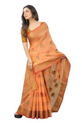 Women'S Chanderi Cotton Silk Saree With Unstitched Boluse Piece 3