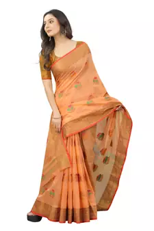 Women'S Chanderi Cotton Silk Saree With Unstitched Boluse Piece