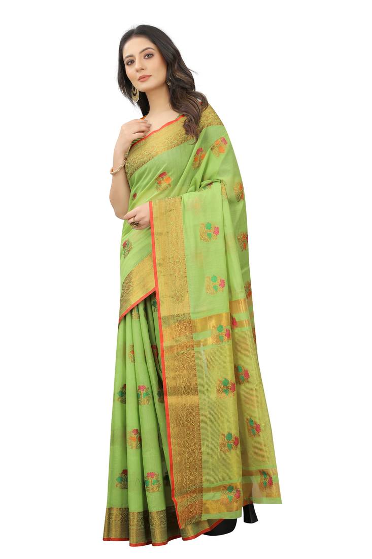 Women's Chanderi Cotton Silk Saree With Unstitched Boluse Piece