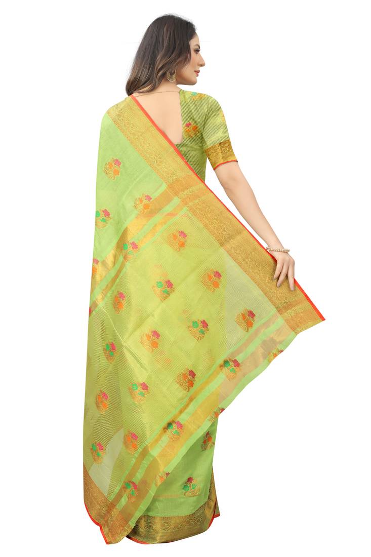 Women's Chanderi Cotton Silk Saree With Unstitched Boluse Piece