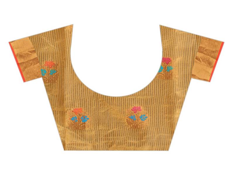 Yellow Chanderi cotton blend thread work designer saree wirt Blouse