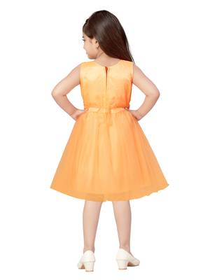 Orange embroidered net kids-frocks 4