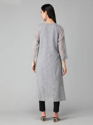 Grey embroidered georgette chikankari-kurtis 2
